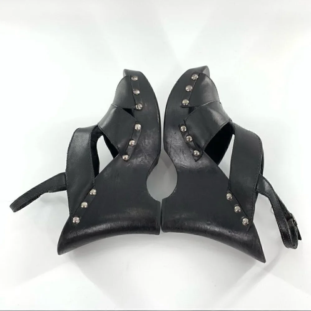 Donald J pliner sandals size 9 Lisa black wooden chunky festival platforms
